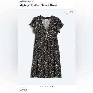 Mason & Belle Black Floral Flutter Sleeve Dress